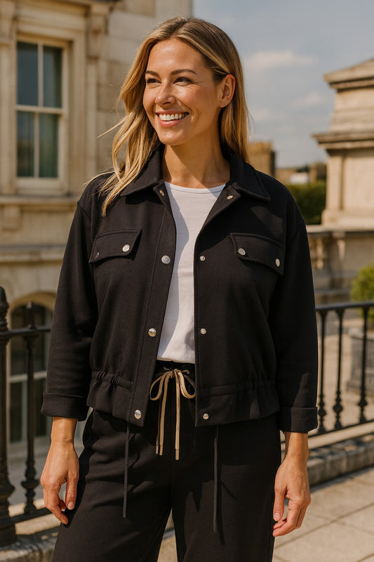 Chelsea Cropped Button Detail Jacket - Black