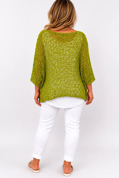 Amelia Ikat Premium Stitch Batwing Crochet - Lime