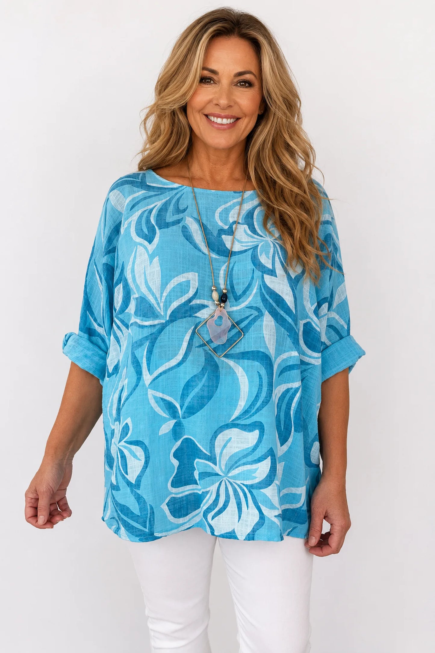 Pure Cotton Pesali Necklace Top - Turquoise