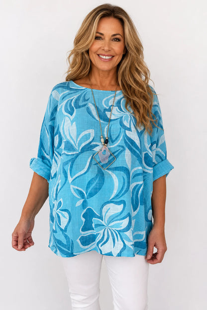 Pure Cotton Pesali Necklace Top - Turquoise