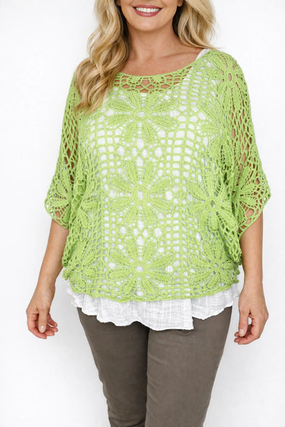 Pure Cotton Francesca Floral Crochet - Lime