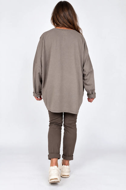 Cotton Fine Needlecord Patch Parisi Top - Mocha