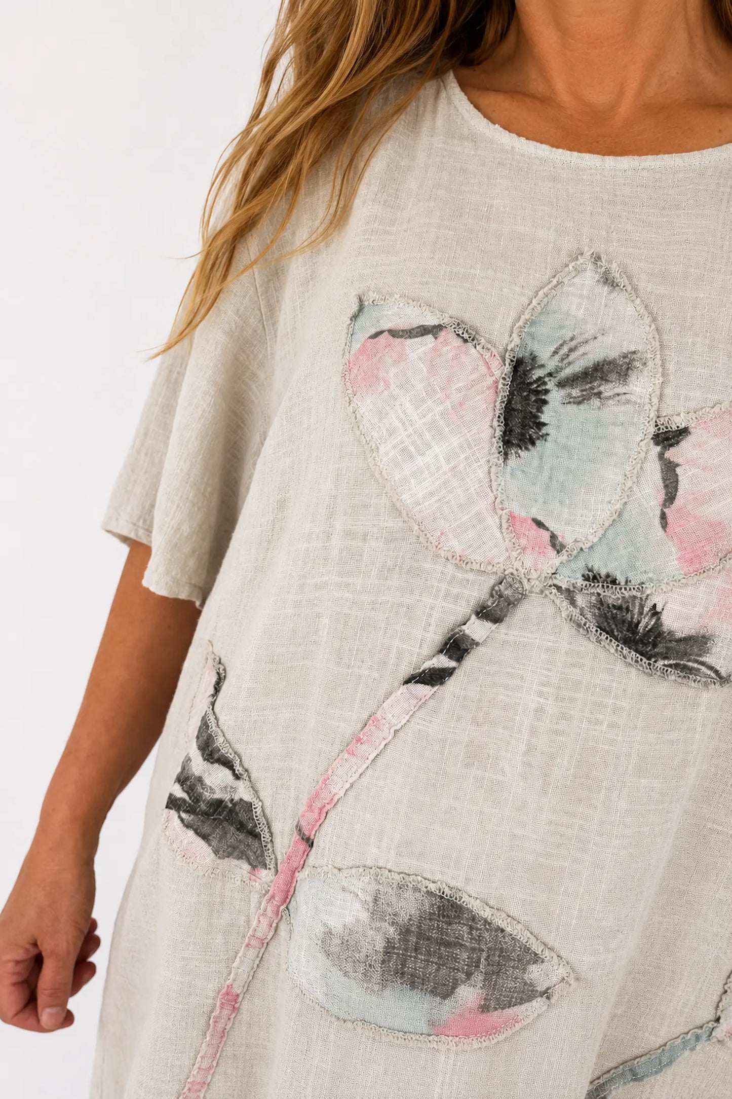 Pure Cotton Bianca Floral Top - Stone