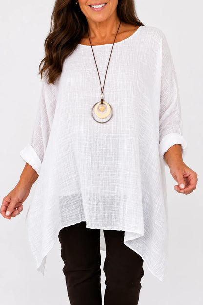 Cotton Fully Lined Isabel Necklace Batwing Top - White