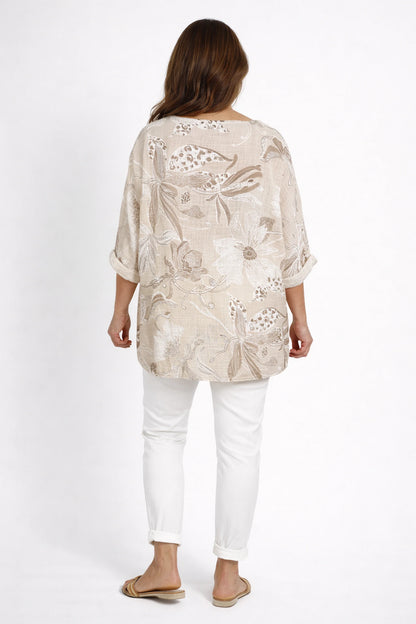 Pure Cotton María Necklace Top - Beige