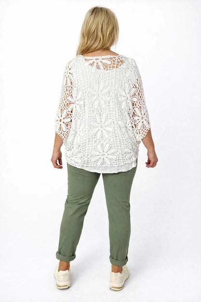Pure Cotton Francesca Floral Crochet - White