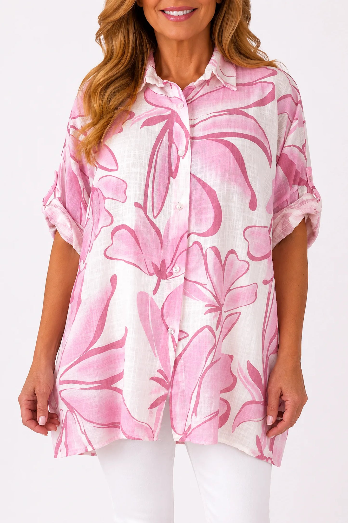 Pure Cotton Button Sleeve Milano Button Shirt - Summer Pink