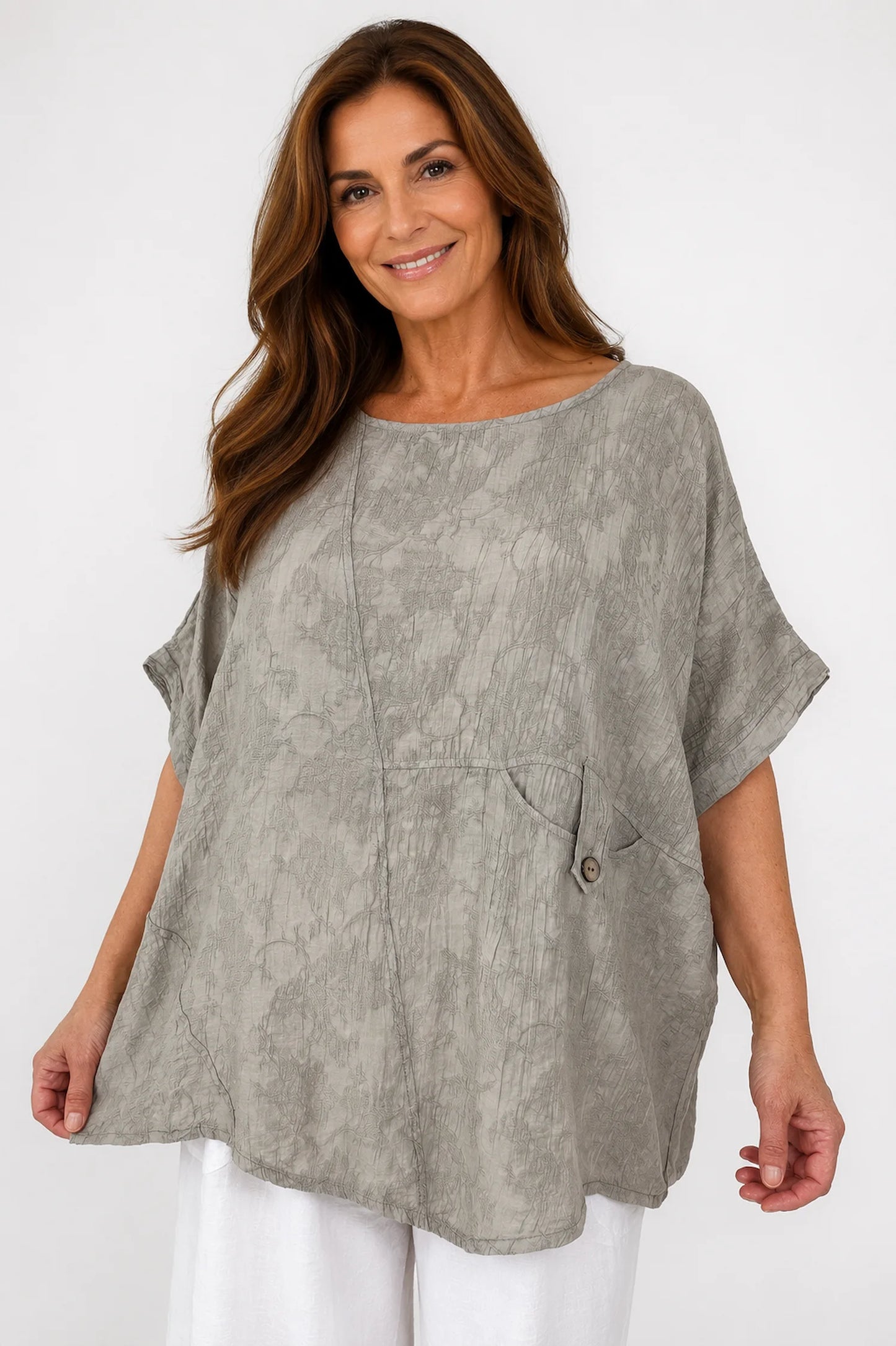 Button Pocket Varessa Jacquard Top - Mocha
