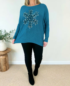 Paris Soft Knit Snow Flake Top AW24 - Teal