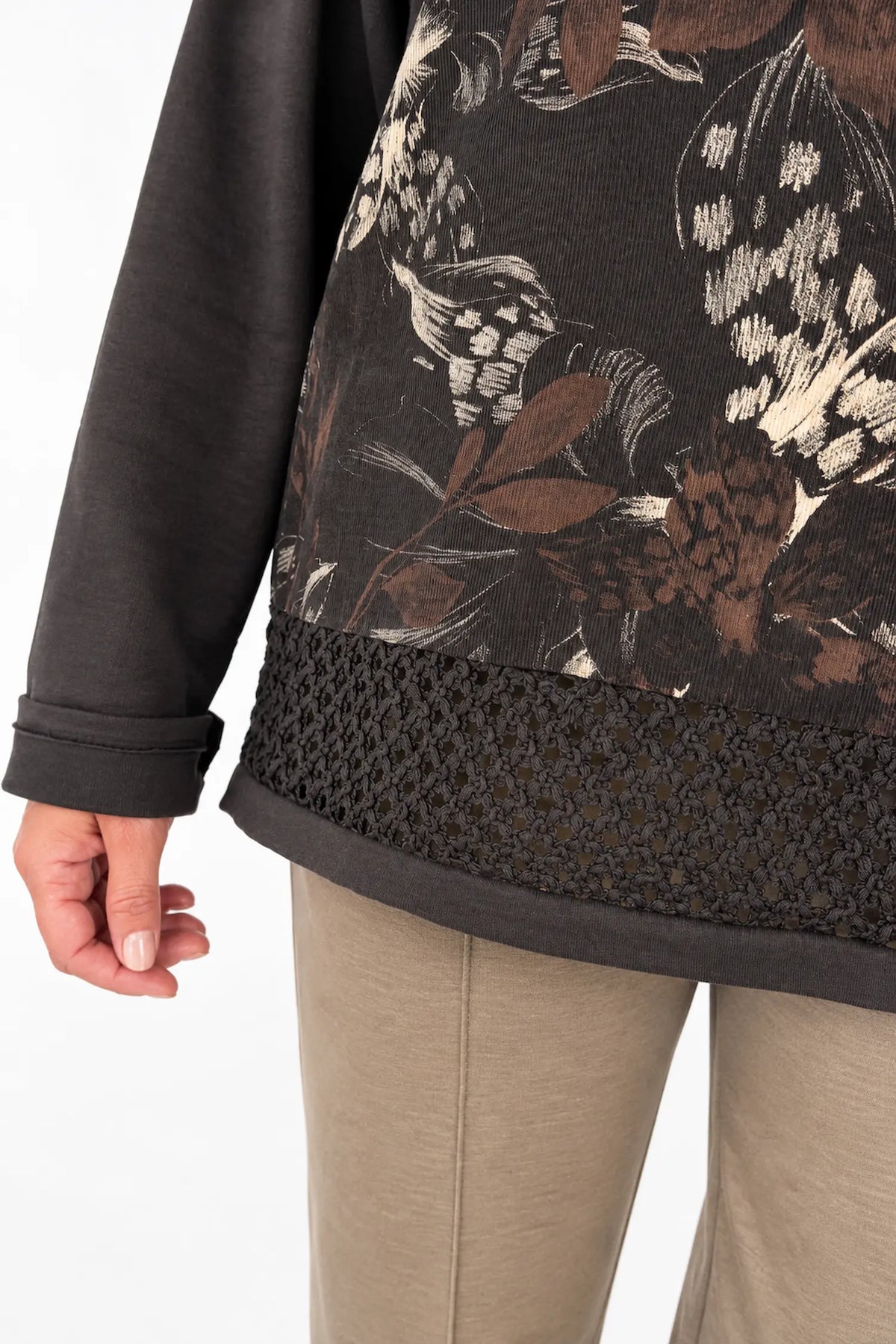 Cotton Needlecord Crochet Hem Faro Top - Chocolate