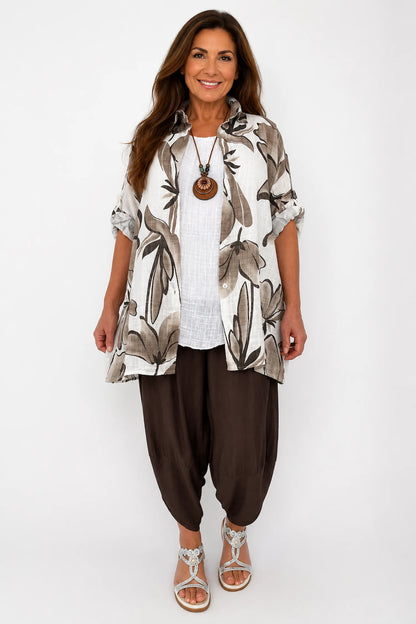Pure Cotton Button Sleeve Milano Button Shirt - Iced Mocha