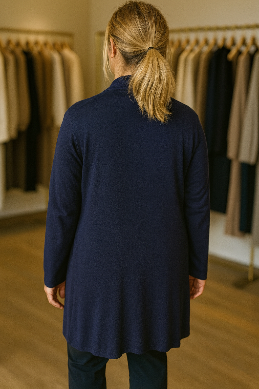 Soft Knit Double Pocket Sasia Cardigan - Navy