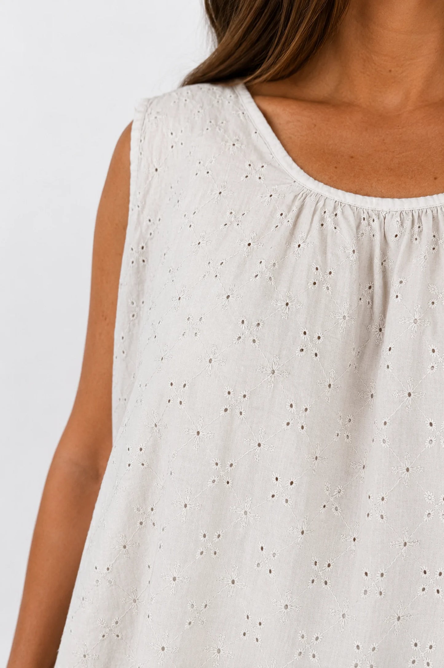 Pure Cotton Embroidery Anglaise Mica Vest - Beige