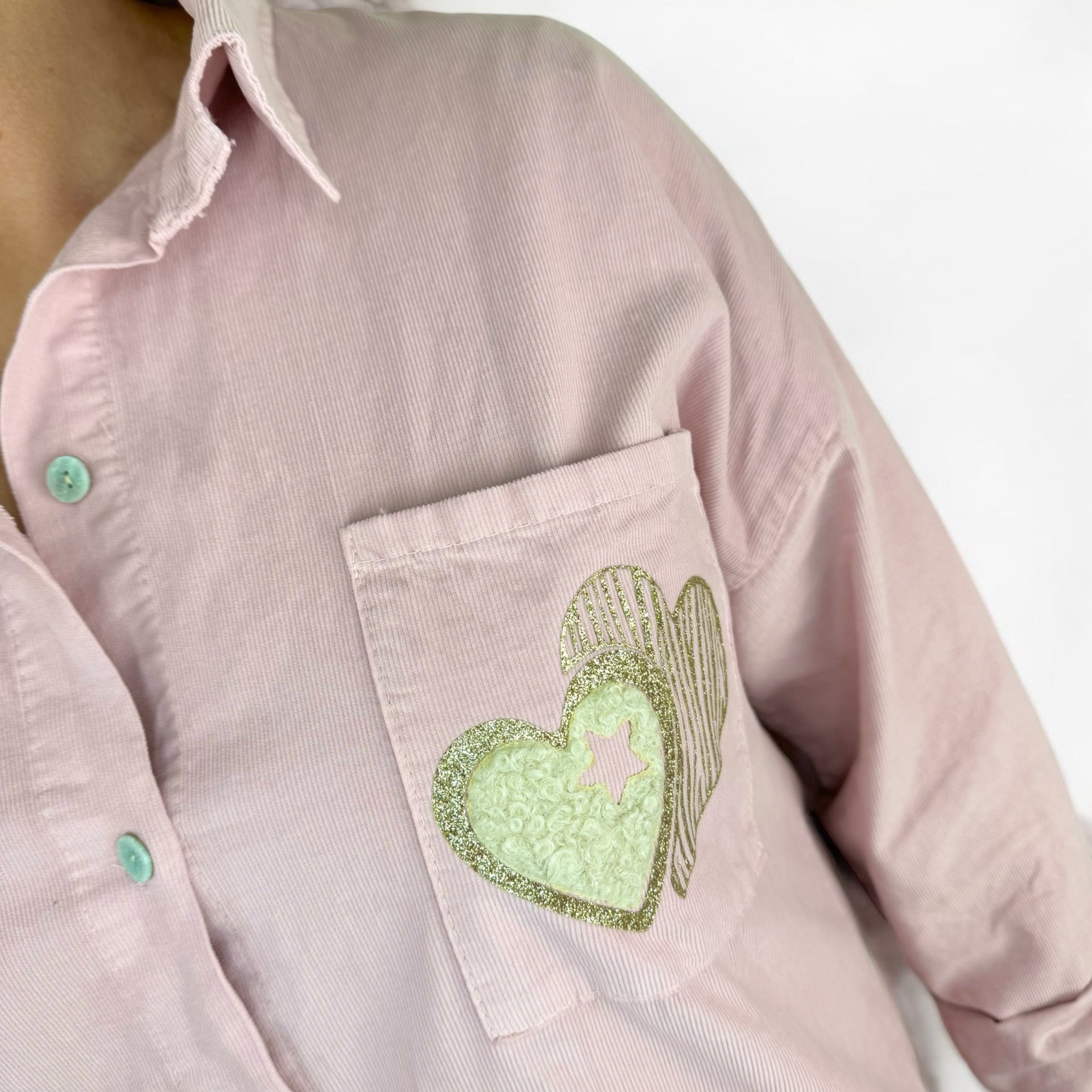 Pure Cotton Needlecord Gold Stitch Heart Pocket Shirt - Dusky Pink