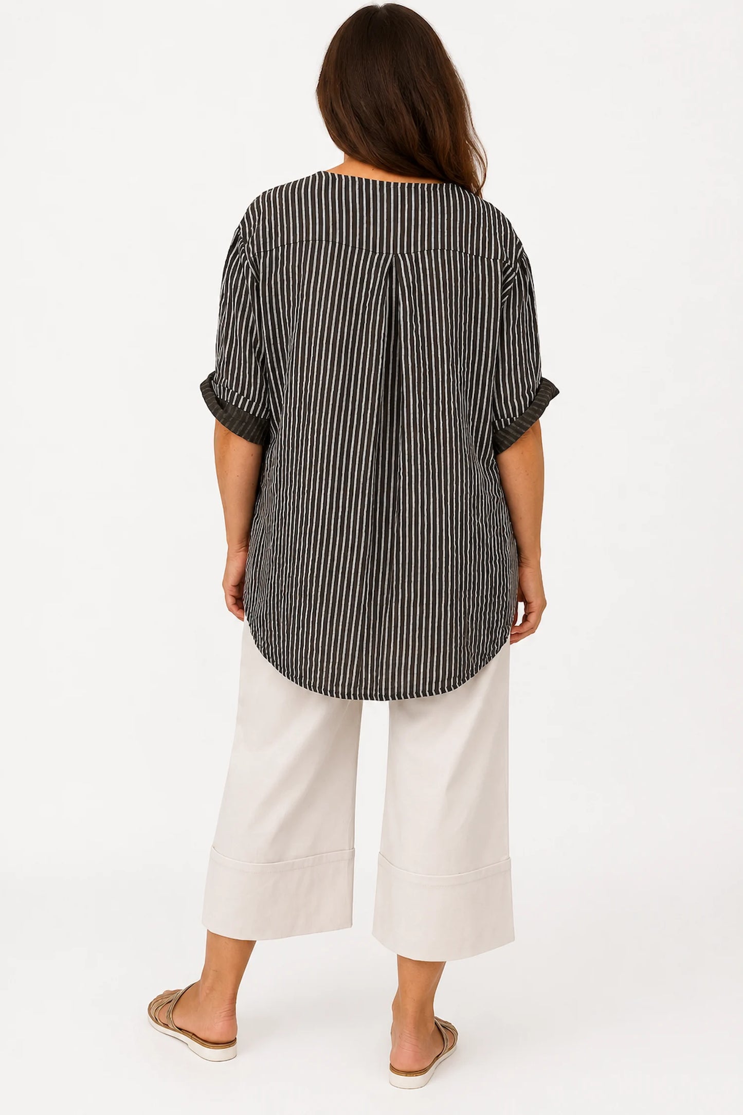 Pure Cotton Pin Stripe Bianca Button Shirt - Chocolate