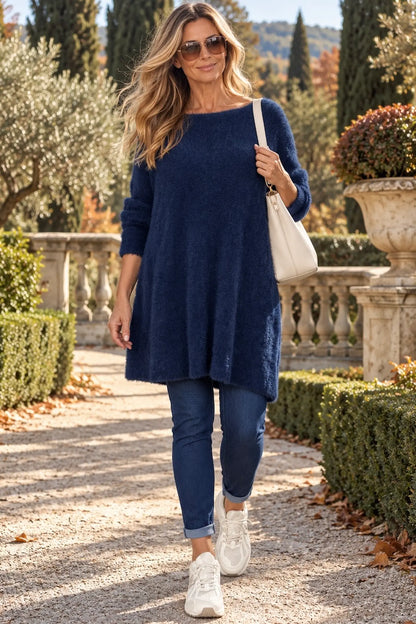 Wool Mix Deluxe Soft Longline Tina Top - Navy