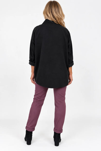 Pure Cotton Needlecord Button Sleeve Milan Button Shirt - Black