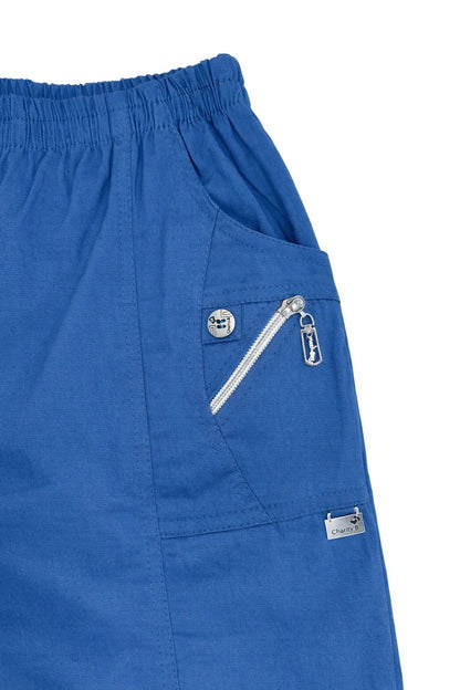 Cotton Double Zipped Pocket Cherry Berry Pants - Denim