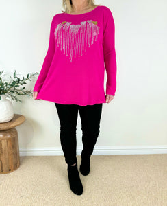 Soft Knit Diamanté Heart Ziara Top AW24