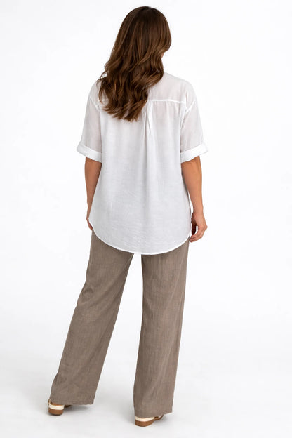 Pure Cotton Button Detail Embroidery Anglaise Firenze Shirt - White