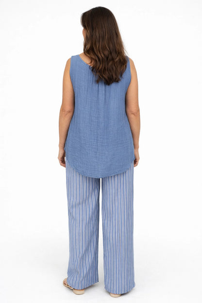 Fully Lined Cotton Italia Necklace Vest - Denim