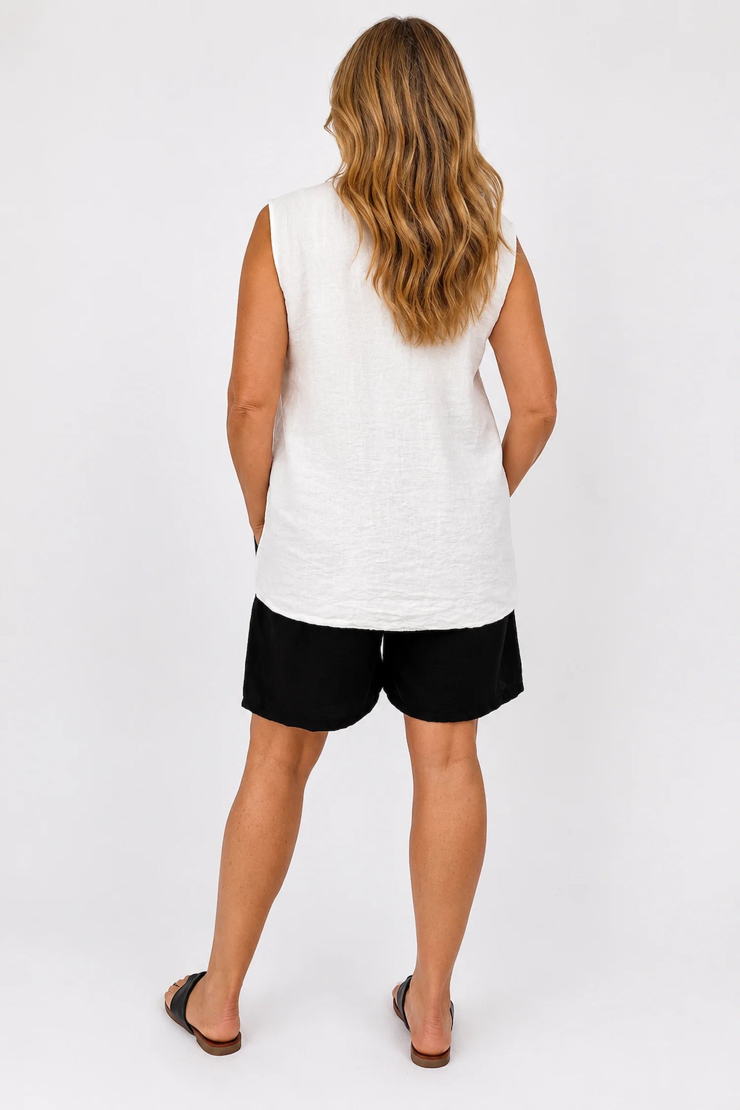 Double Pocket Elasticated Waist Lightweight Flow Mari Shorts - Black