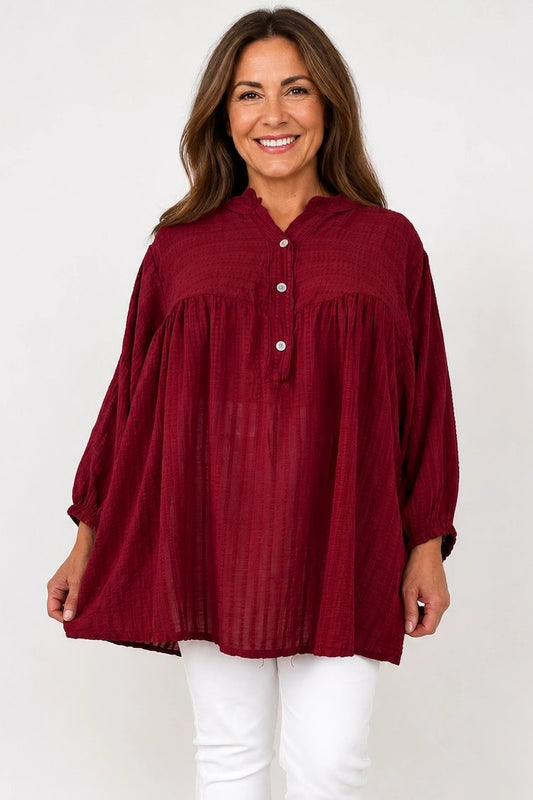 Pure Cotton Elasticated Sleeve Venice Button Shirt - Italia Red