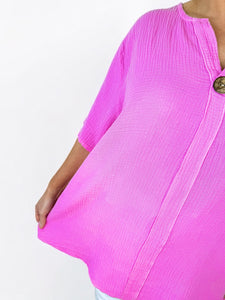 Pure Bubble Cotton One Button Siera Top - Lipstick Pink