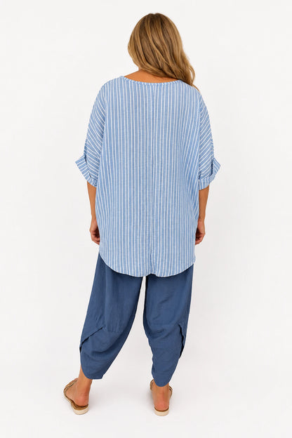 Chelsea Stripe Necklace Top - Light Denim
