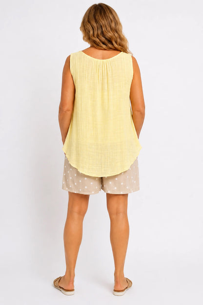Double Pocket Elasticated Waist Lightweight Flow Sasilia Polka Dot Shorts - Beige