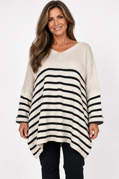 Wool Mix Stripped Diana Top - Oatmeal