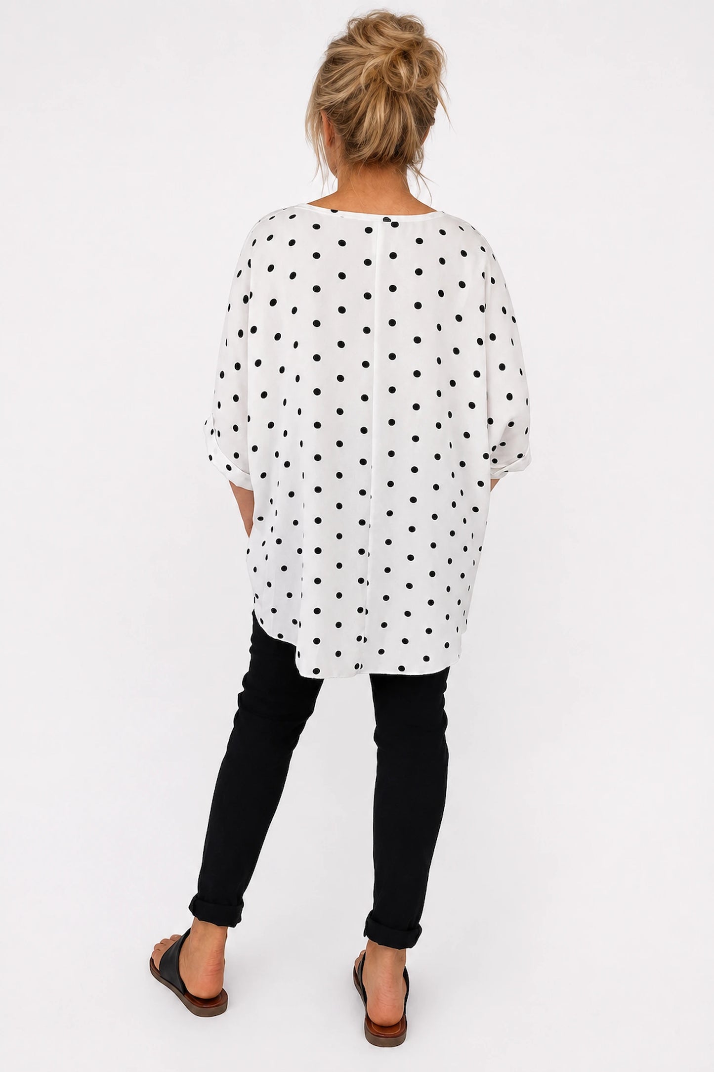 Polka Dot Lightweight Flow Paris Top - White