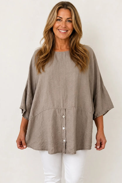 Button Detail Florence Top - Mocha