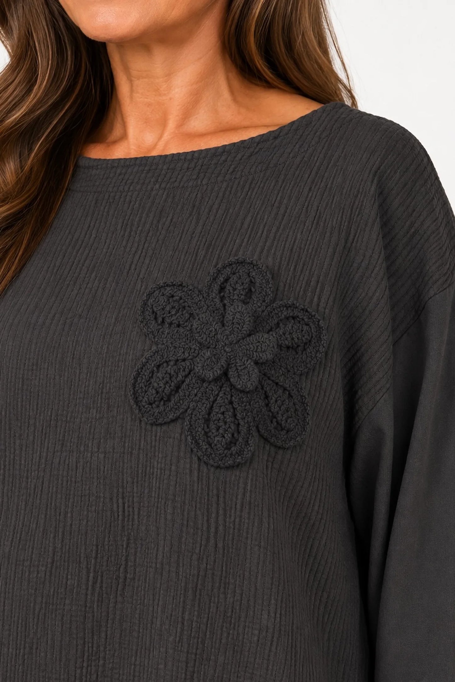 Cotton Embroidered Floral Tied Hem Flerissa Top - Chocolate