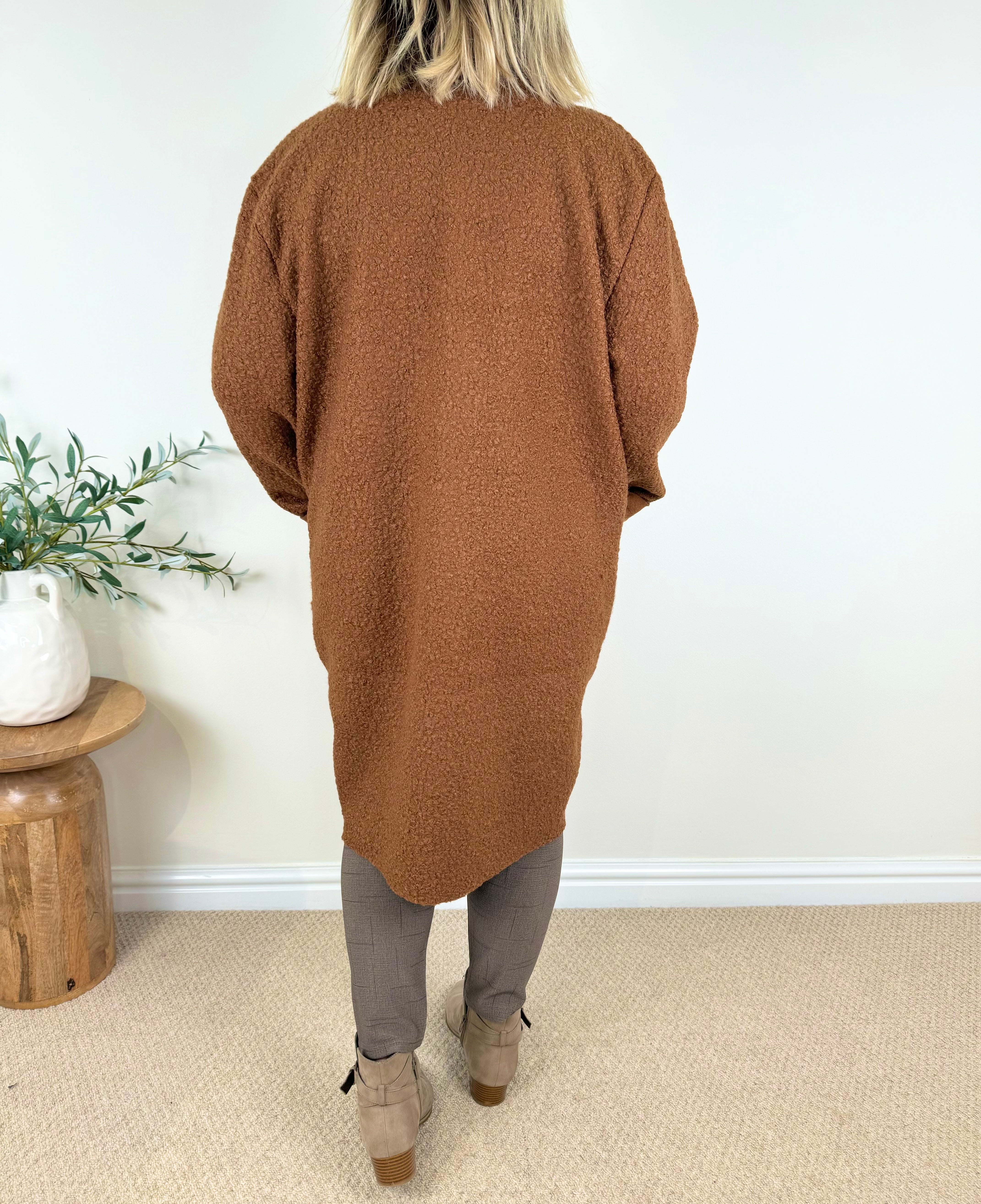 Wool Mix Long Line Double Pocket Teddy Button Coat AW24