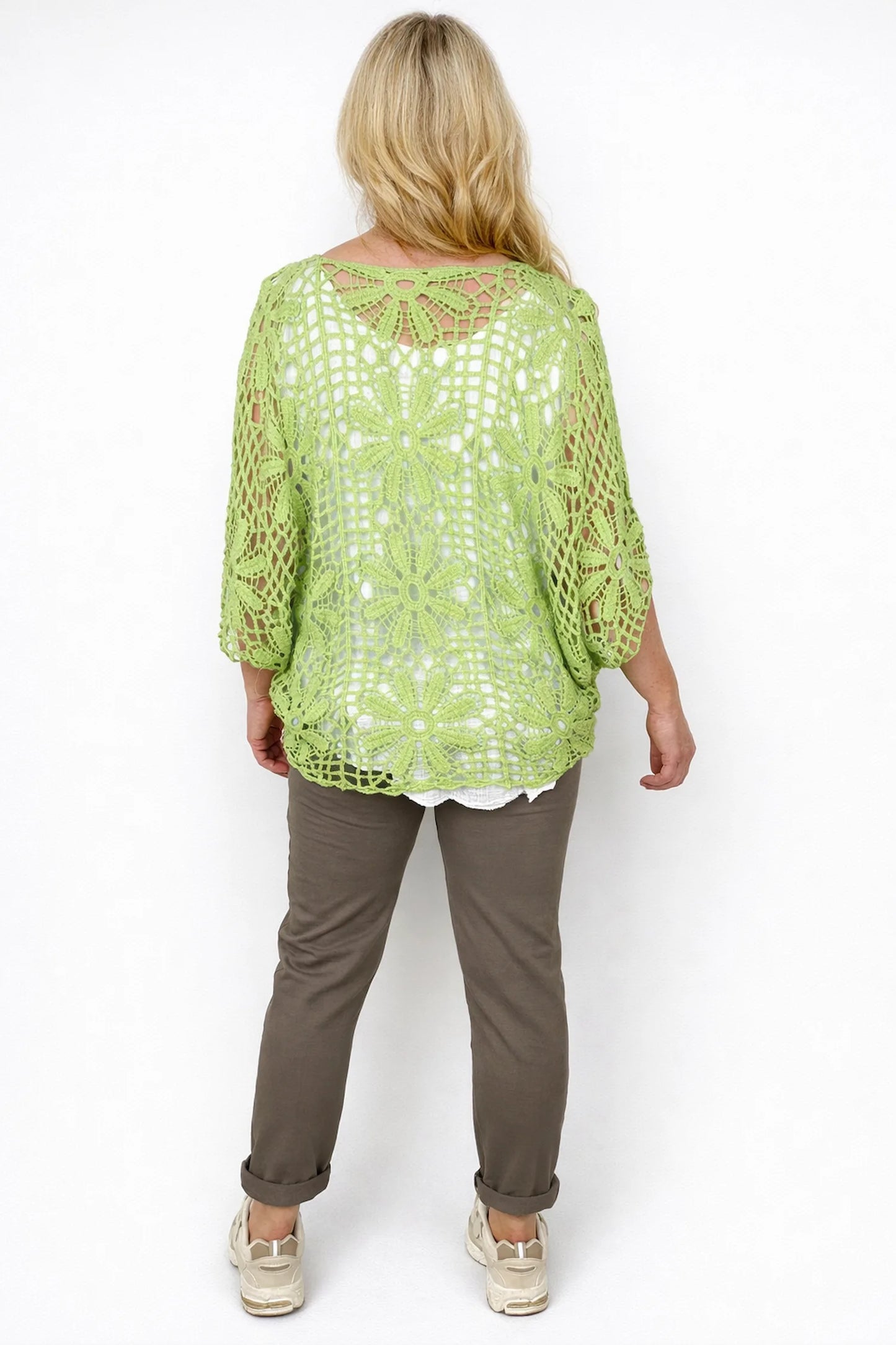 Pure Cotton Francesca Floral Crochet - Lime