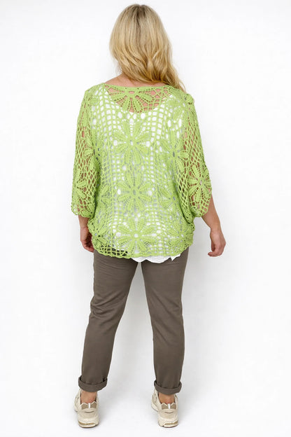 Pure Cotton Francesca Floral Crochet - Lime