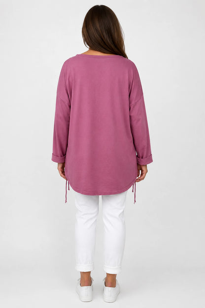 Cotton Diamanté Florence Tree Pocket Detail Tied Side Top - Raspberry Ripple
