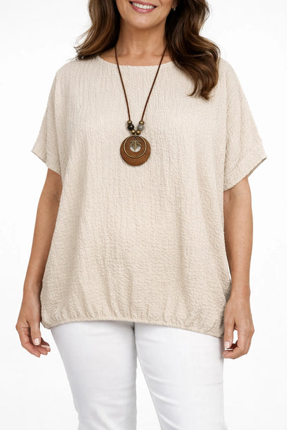 Textured Eliza Necklace Top - Beige