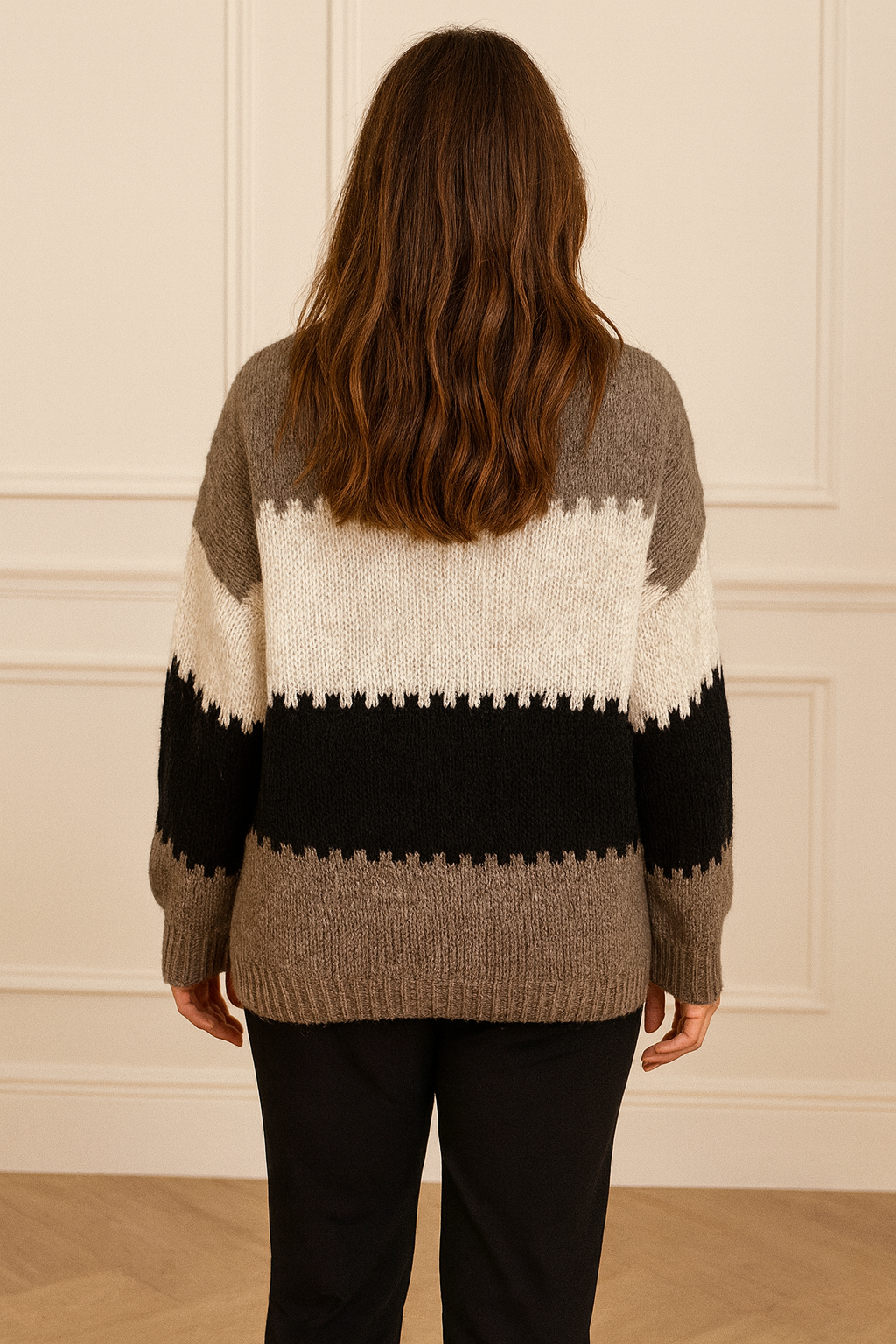 Multi-Tone Sarice Knit Jumper - Mocha/Cream/Black