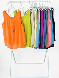 Fully Lined Cotton Necklace Vest - Lime
