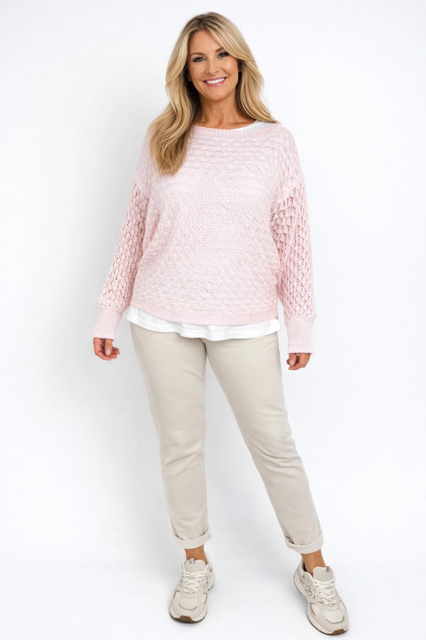 Eliza Batwing Spring Knit Crochet - Baby Pink