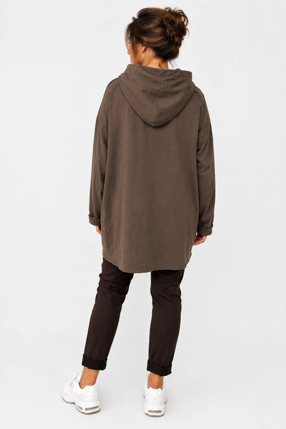 Cotton Sequin Heart Veronica Hoodie - Chocolate