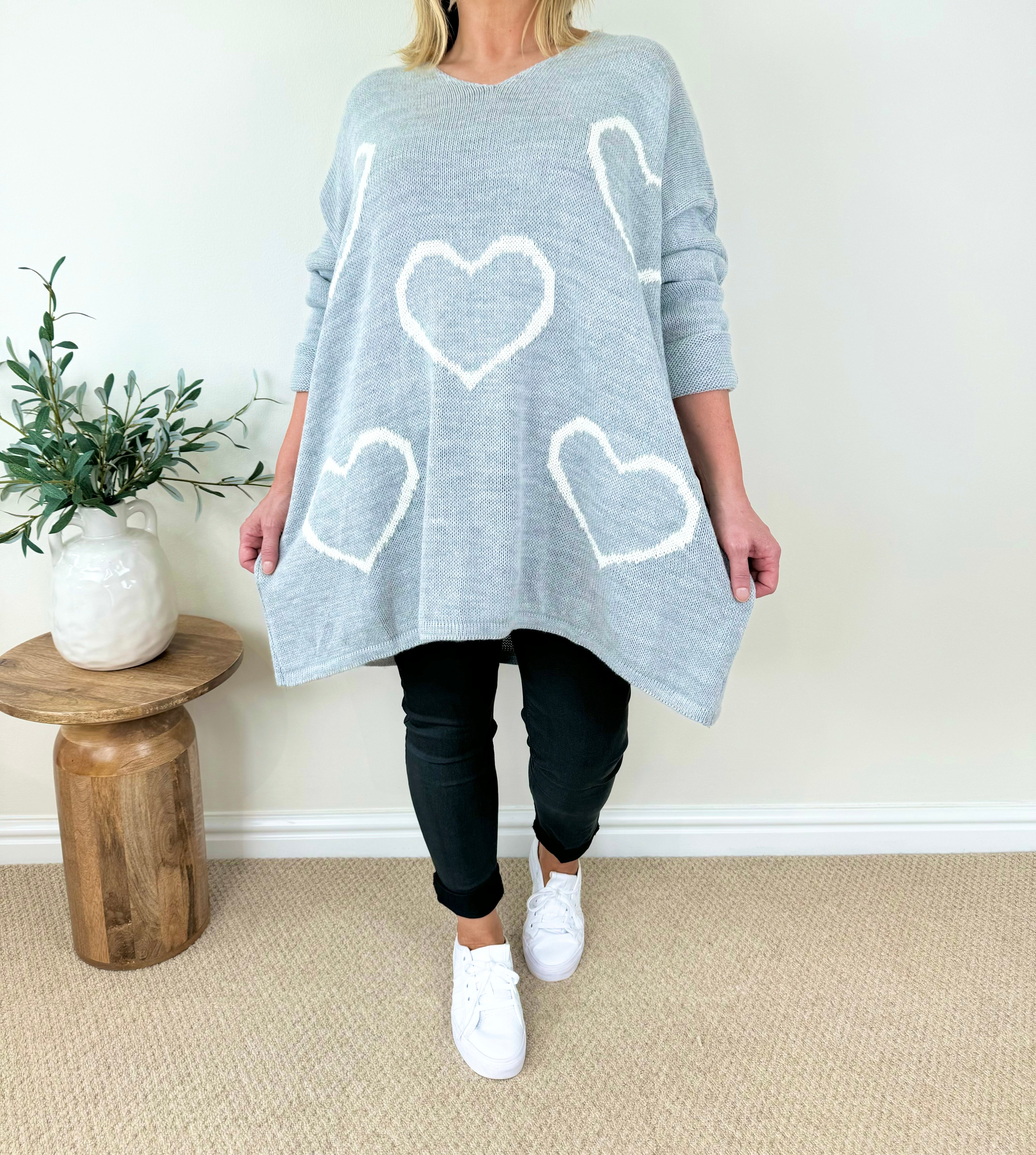 White Heart Knit Jumper AW24