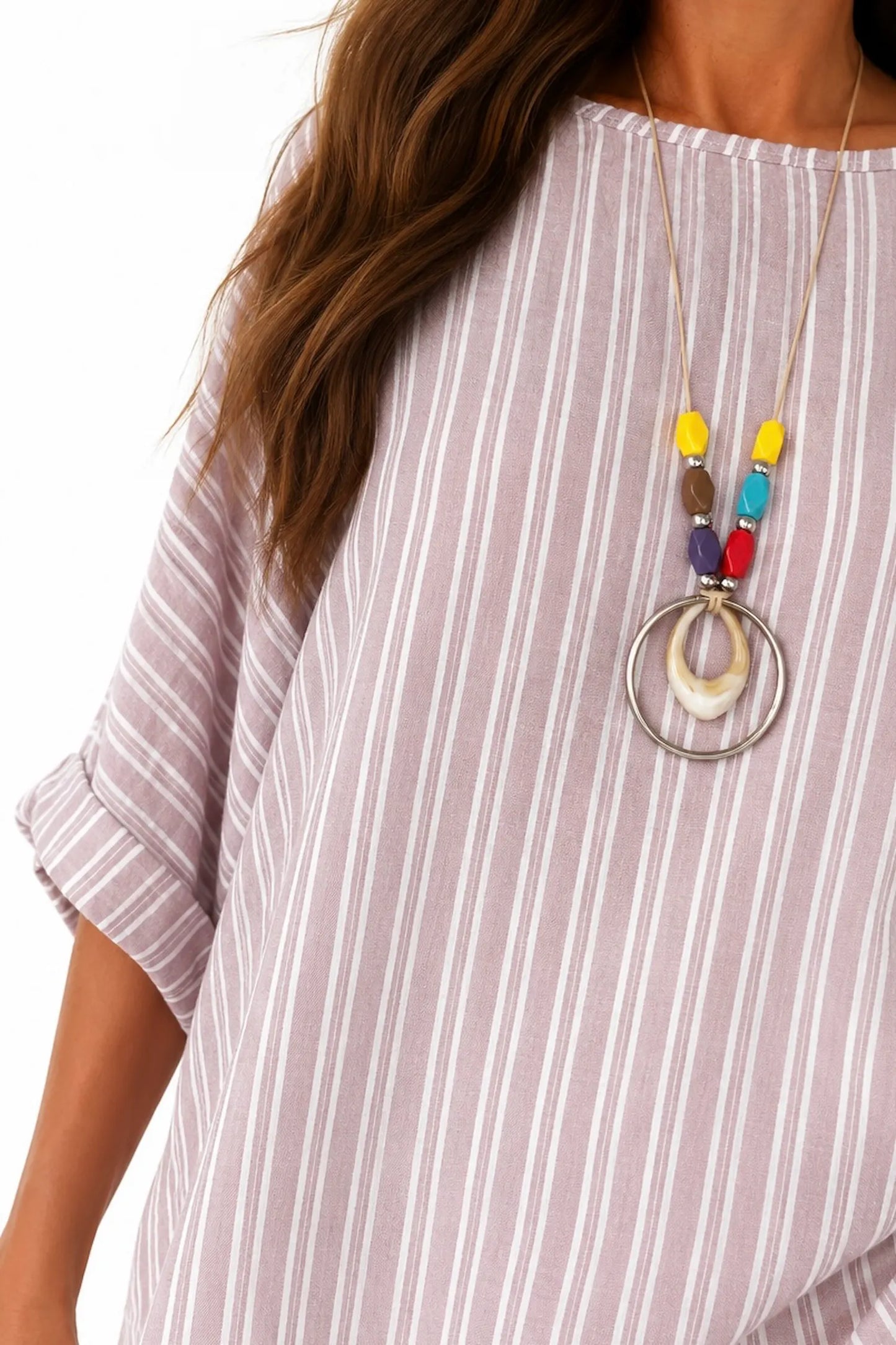 Chelsea Stripe Necklace Top - Rosewood Pink