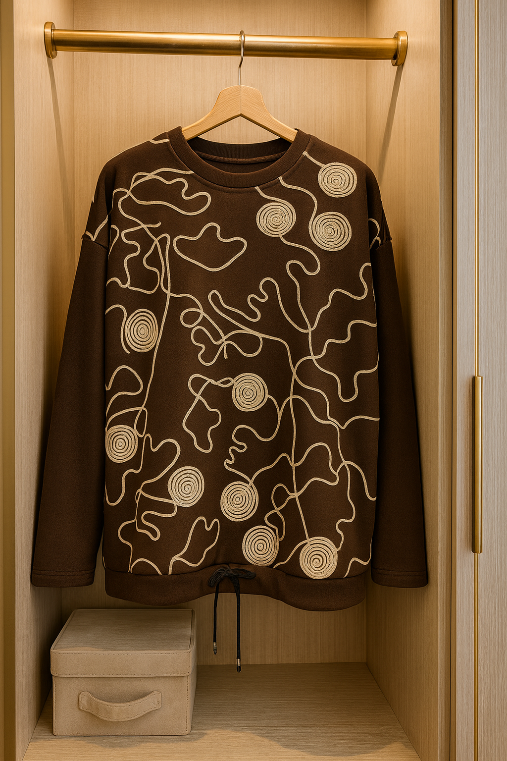 Tie Bottom Embroidered Swirl Detail Dahila Sweatshirt - Chocolate