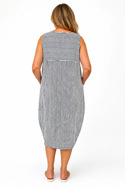 Cotton Double Pocket Pinstripe Elizabeth Dress - White