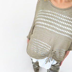 Darla Batwing Rugged Detail Crochet Top - Mocha