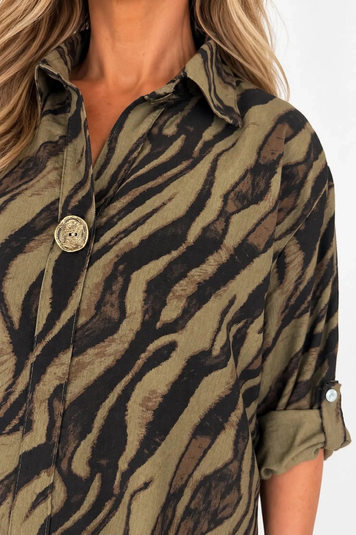 Button Detail Francesca Shirt - Muted Lime