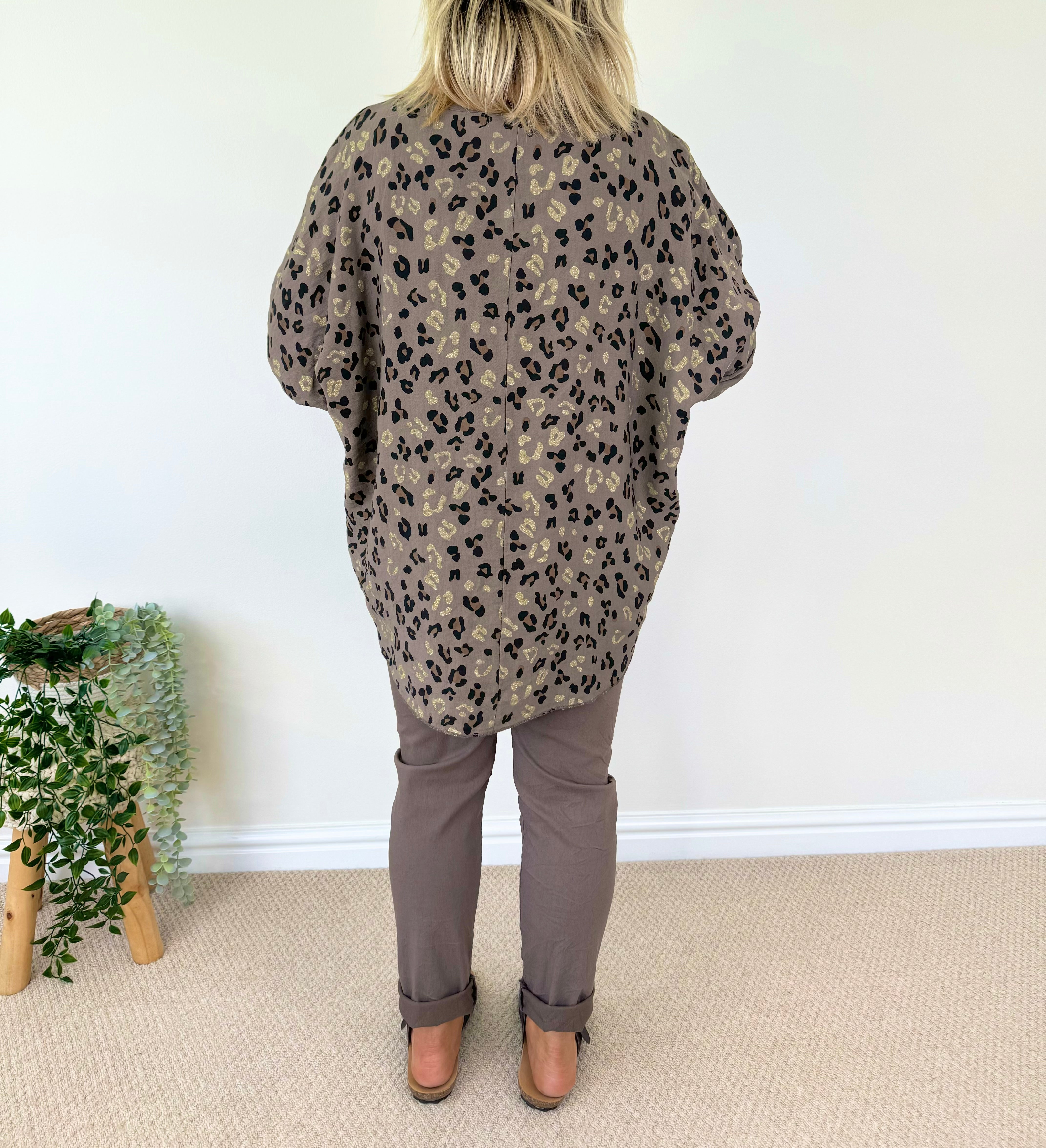 Golden Leopard Button Sleeve Top SS24